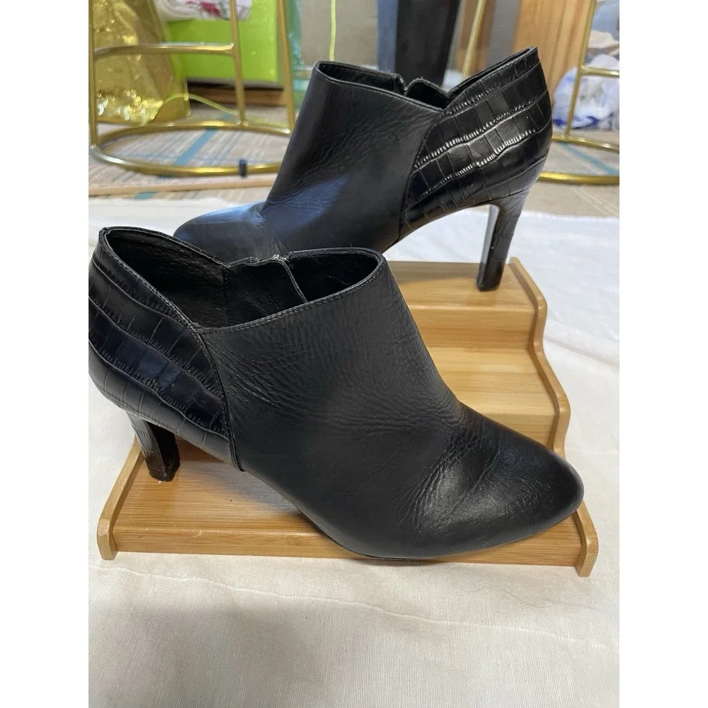 Antonio Melani Womens Black Leather Embossed Crocodile Stiletto Ankle Boots 8.5